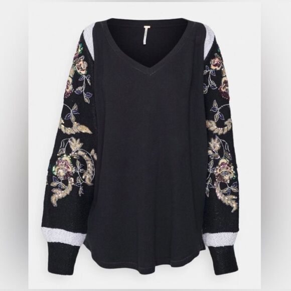 Free People Better Together Embellished Long Sleeve Top Thermal Tunic XS New - Picture 1 of 7